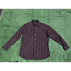 Bugatchi Uomo Shirt Mens XL Black & Red Striped Button Up Long Sleeve Cotton